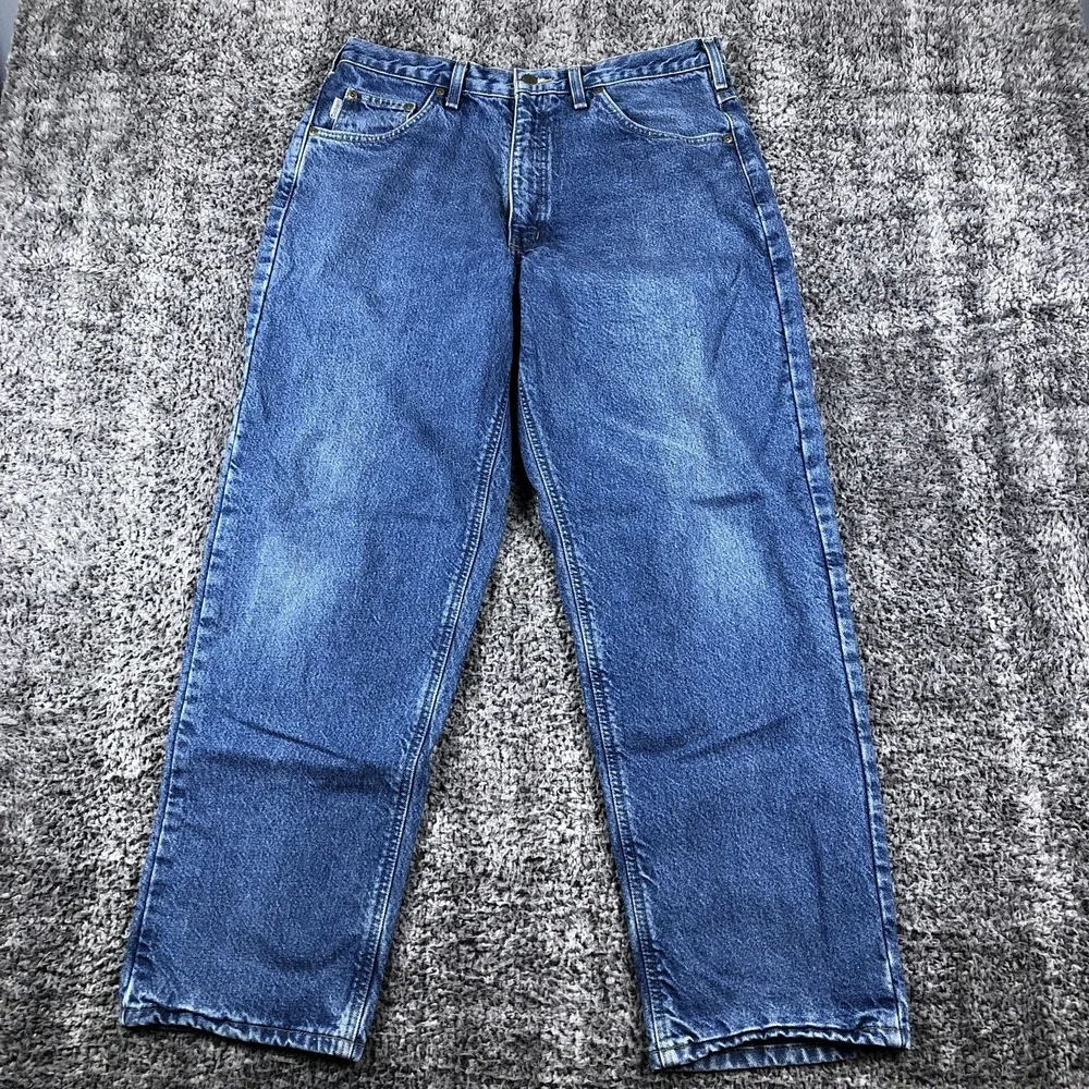 Carhartt Jeans Mens 35x30 Blue Relaxed Fit Straight‎ Leg Denim Flannel Lined